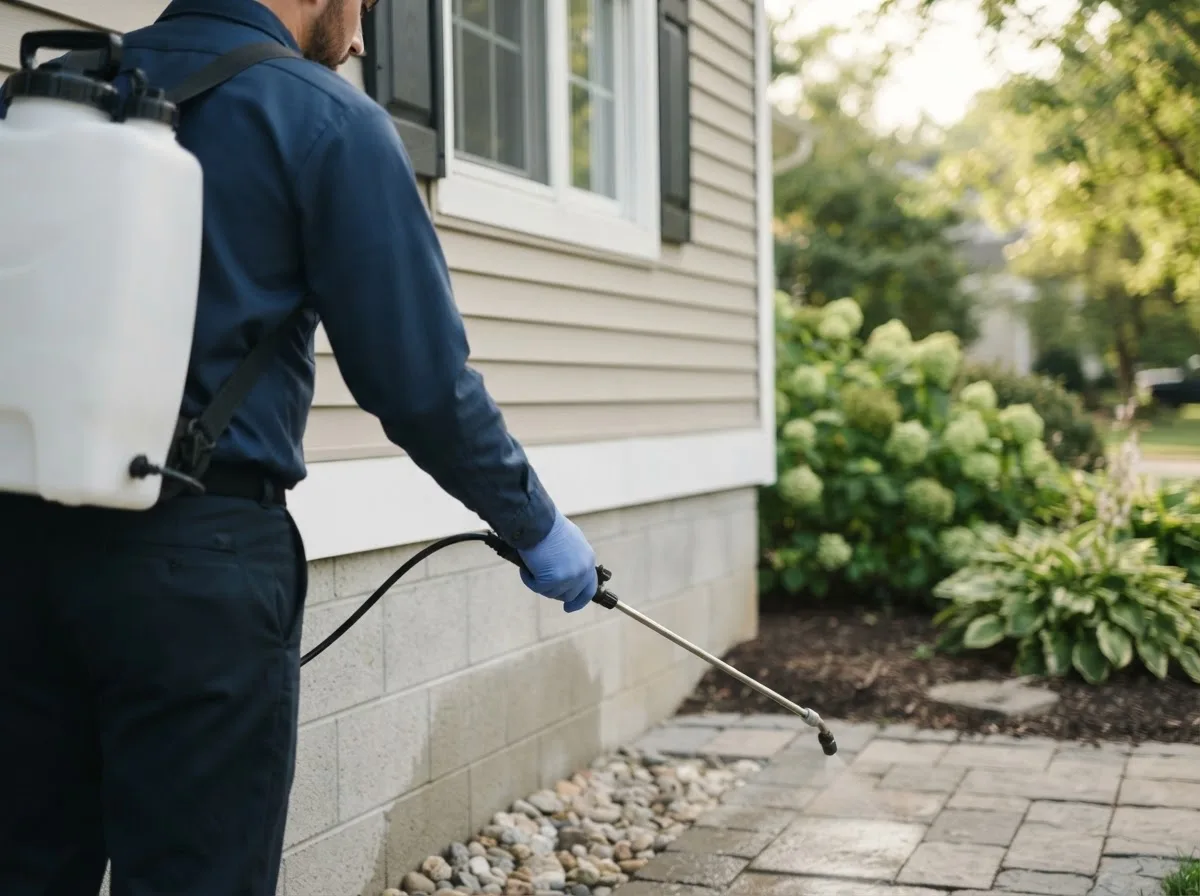 Pest control technician inspecting a home in Augusta, MI